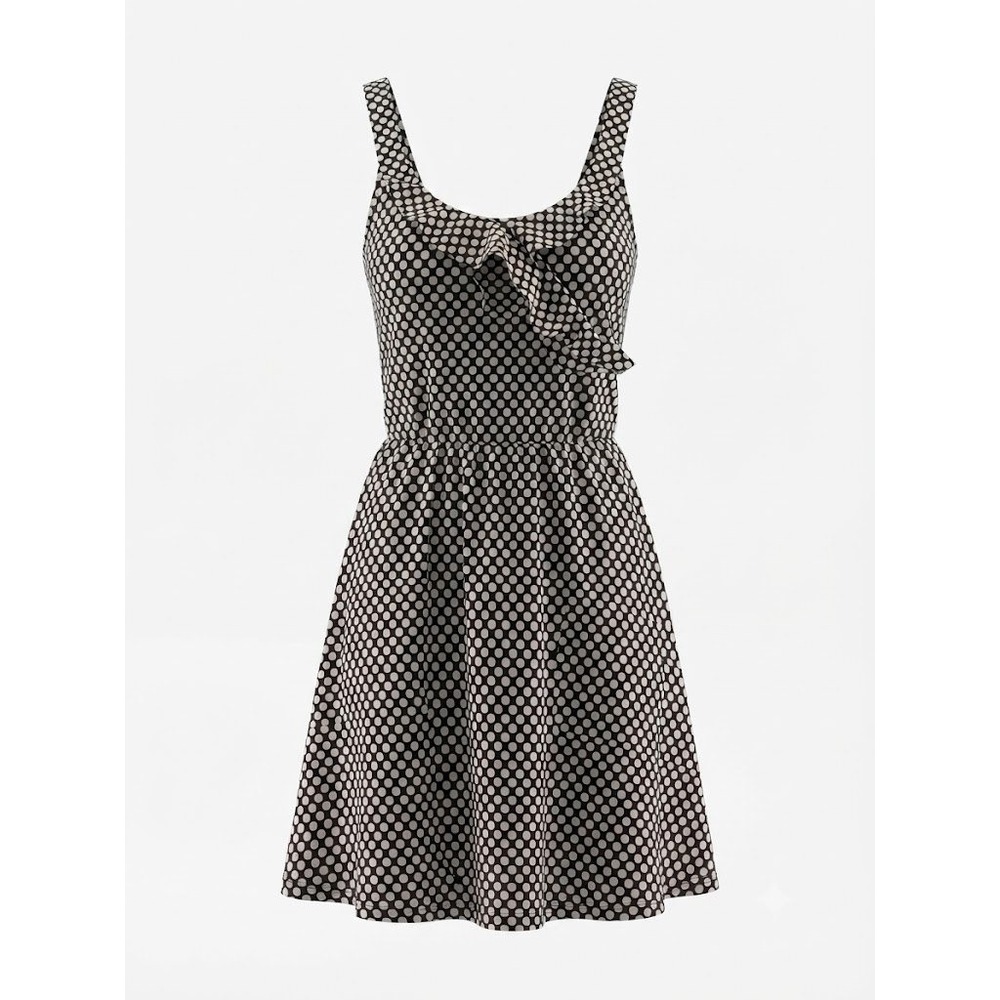 White House Black Market Dress Women's Size M Black White Polka Dot Ruffle Mod